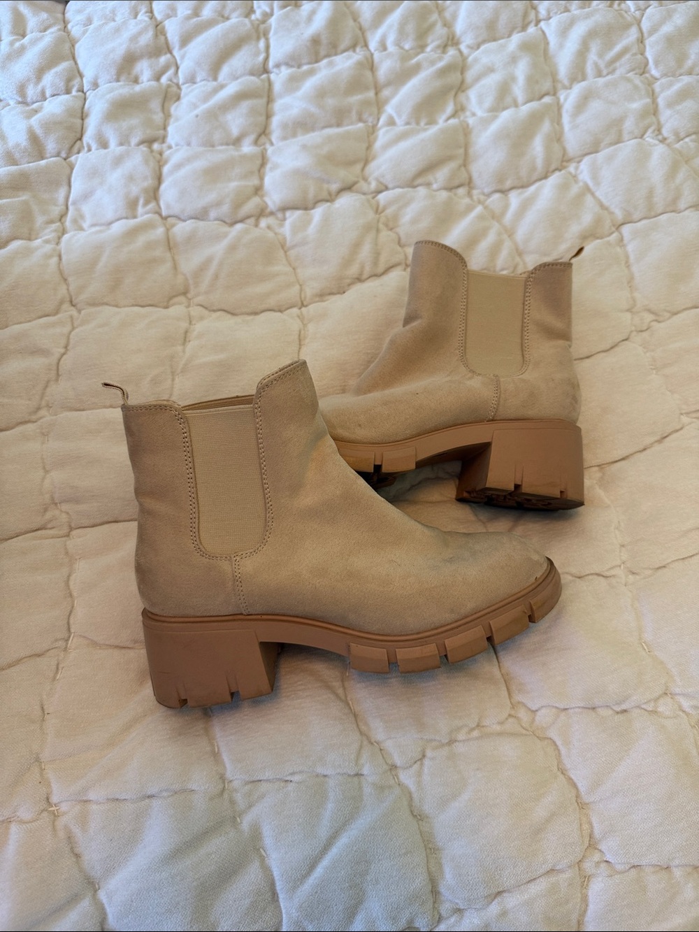 Amazon Beige Chunky Chelsea Ankle Boots